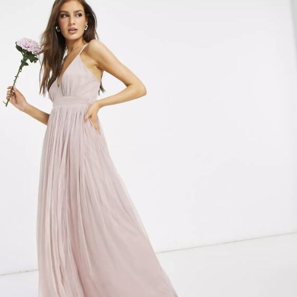 ·Anaya With Love Bridesmaid tulle plunge front maxi dress in pink - Picture 3 of 7